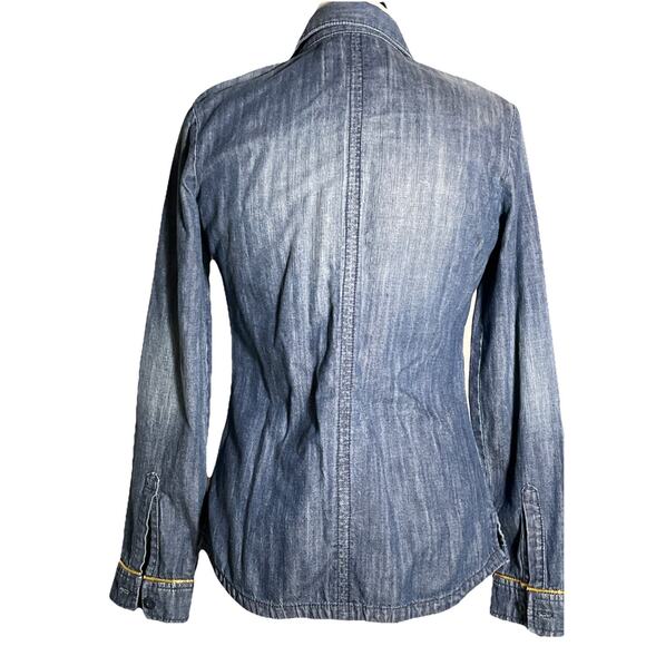 7 for All Mankind Denim Chambray Golden Details Button Down Shirt Size S, Sample - Picture 5 of 6